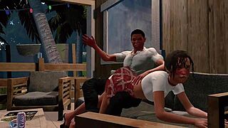 Jack and Emma get spanked in a paradise hentai scene