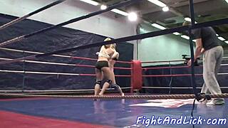 fightandlickc 062 babe wrestles and licks pussy intensely.