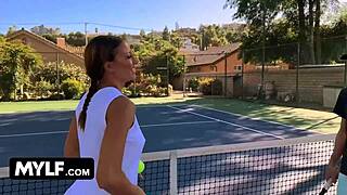 Stepmother and Stepson Heat Up Tennis Tournament with Oral Play.