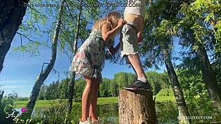 Feeling the intense pleasure of doggystyle sex on holiday. Amateur couple explores passion outdoors.