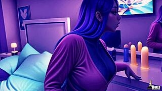 Nerdy girl in 3d hentai outfit encounters huge monster with big cock