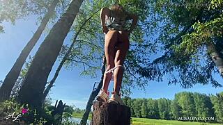 Feeling the intense pleasure of doggystyle sex on holiday. Amateur couple explores passion outdoors.