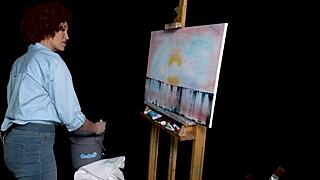 Ryan Keely, the big-tits milf, cosplays as Bob Ross and gets aroused during her painting tutorial