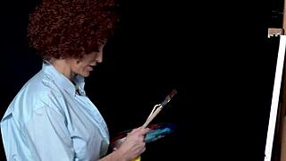 Ryan Keely, the big-tits milf, cosplays as Bob Ross and gets aroused during her painting tutorial