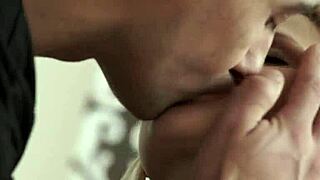 Beautiful eurobabe gets pussyfucked in doggystyle after blowjob with friend