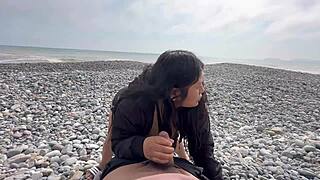 peruvian babe swallows my load on the beach