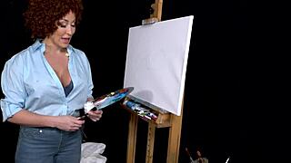 Ryan Keely, the big-tits milf, cosplays as Bob Ross and gets aroused during her painting tutorial