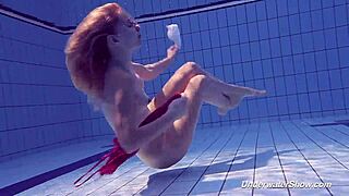 Proklova strips bikini and swims nude in pool, blonde teen bathing.