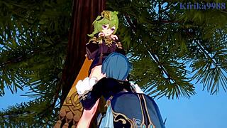 i watch shenhe and collei and xingqiu havin intense sex in genshin impact hentai