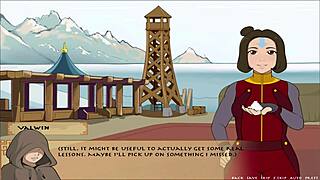 Busty Korra gives a handjob in the Four Element Trainer game.