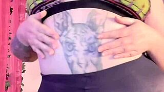 girl rubs her hairy pussy in black pantyhose to orgasm