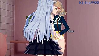 Intense Lesbian Action with Hibiki, Miku, and Laura in Symphogear Hentai!