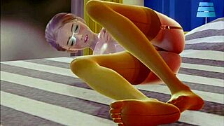 In this 3D hentai, a young teen in stockings indulges in solo masturbation, exploring her desires