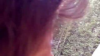 Petite latina sucks huge cock by riverfront