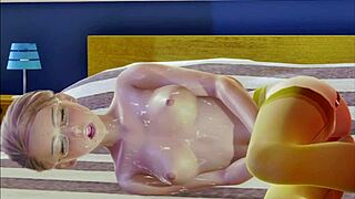 In this 3D hentai, a young teen in stockings indulges in solo masturbation, exploring her desires