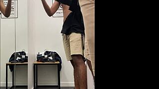 Pauzudo voyeurs big cock in shopping dressing room. Shower scene with monster cock.