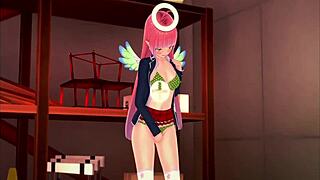 Pink hair girl experiences her first time in a 3d anime adventure