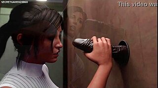 i love lara croft getting bbc at the glory hole, deepthroating huge black cock in this 3d hentai