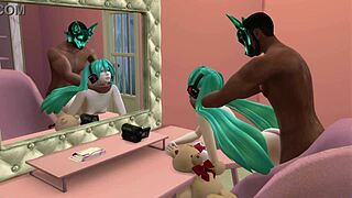 În acest anime hentai, Miku e futută de un bărbat negru în scenă intensă