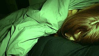 Stepmom shares bed with stepson, sucks his cock, fucks him hard. He pounds her ass and cums inside.