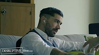 Watch the boss jerk off as his muscular assistants tease and rim him roughly. They fuck interracial bareback in front of him at disruptivefilms