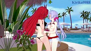 Kanade, Chris, Tsubasa in wild Symphogear hentai play!