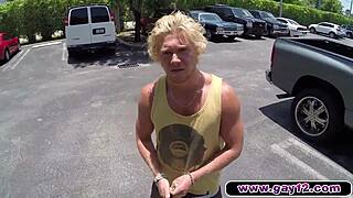 blonde muscle surfer dude hits the waves hard