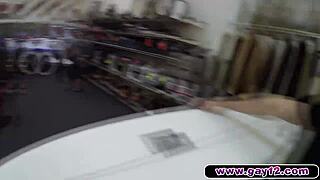 blonde muscle surfer dude hits the waves hard