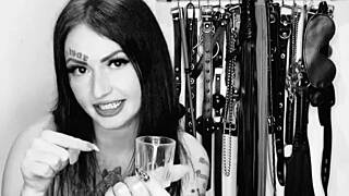 Dominatrix nika gives jerk off instructions and cum eating commands in hot femdom video.