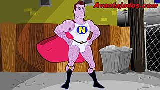 Desenho gay do heroi da bunda gigante unfolds casually