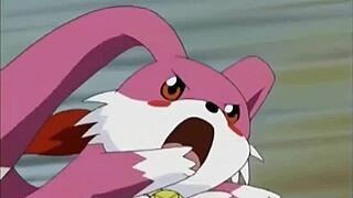 In this anime story, big titty babe masturbates as monster licks her pussy orally