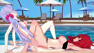 Kanade, Chris, Tsubasa in wild Symphogear hentai play!