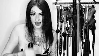 Dominatrix nika gives jerk off instructions and cum eating commands in hot femdom video.