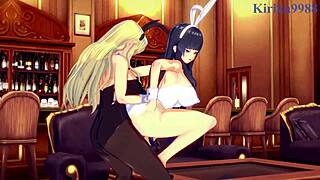 Ikaruga and Katsuragi bunny girl intense futanari sex in Senran Kagura hentai