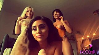 Alex Grey and Naomi Woods engage in dirty talk during a group scene with big tits and ass play.