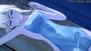 kissing jean with her hair down in this 3d cartoon genshin impact hentai anime scene