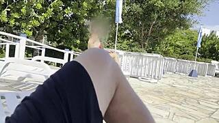 she noticed i was jerking off and helped me cum next to the public pool!