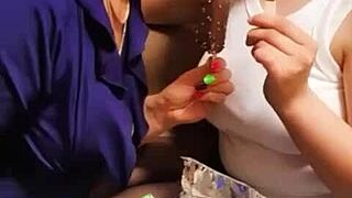 Stepmom with big ass invites stepdaughter for lesbian pussy fucking and anal orgasm.