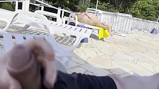 she noticed i was jerking off and helped me cum next to the public pool!