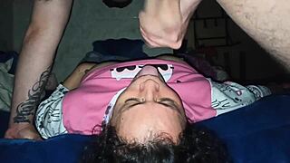 Mature milf enjoys sucking dick and giving black kiss to her son's friend with rimjob and cumshot