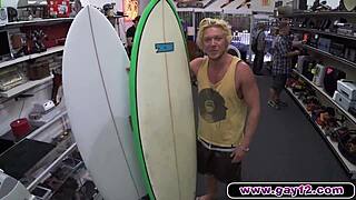 blonde muscle surfer dude hits the waves hard