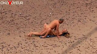 Older guy fucks hot milf on beach shore in voyeur hentai