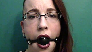 dark lipstick drooling with intense eye contact