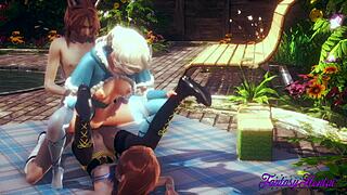 Frozen Elsa And Anna Fucked In Creampie Threesome Cosplay