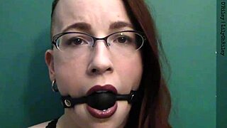 dark lipstick drooling with intense eye contact