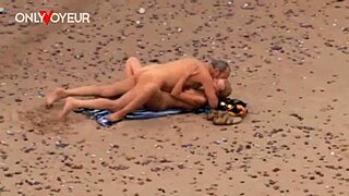 Older guy fucks hot milf on beach shore in voyeur hentai