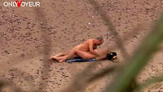 Older guy fucks hot milf on beach shore in voyeur hentai