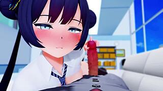 kisaki gives an amazing handjob in this hentai