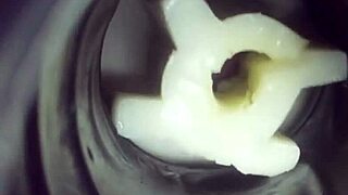 detailed view inside my fleshlight, filled with a creampie from gay action