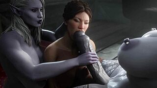 two guests choosing a busty woman for a threesome animation